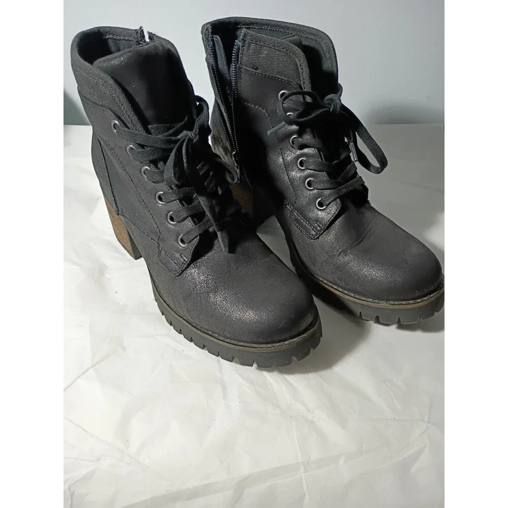 Carlos Glinda Black Lace Up Heeled Combat Chunky Boots 9M Witch Core Casual Norm